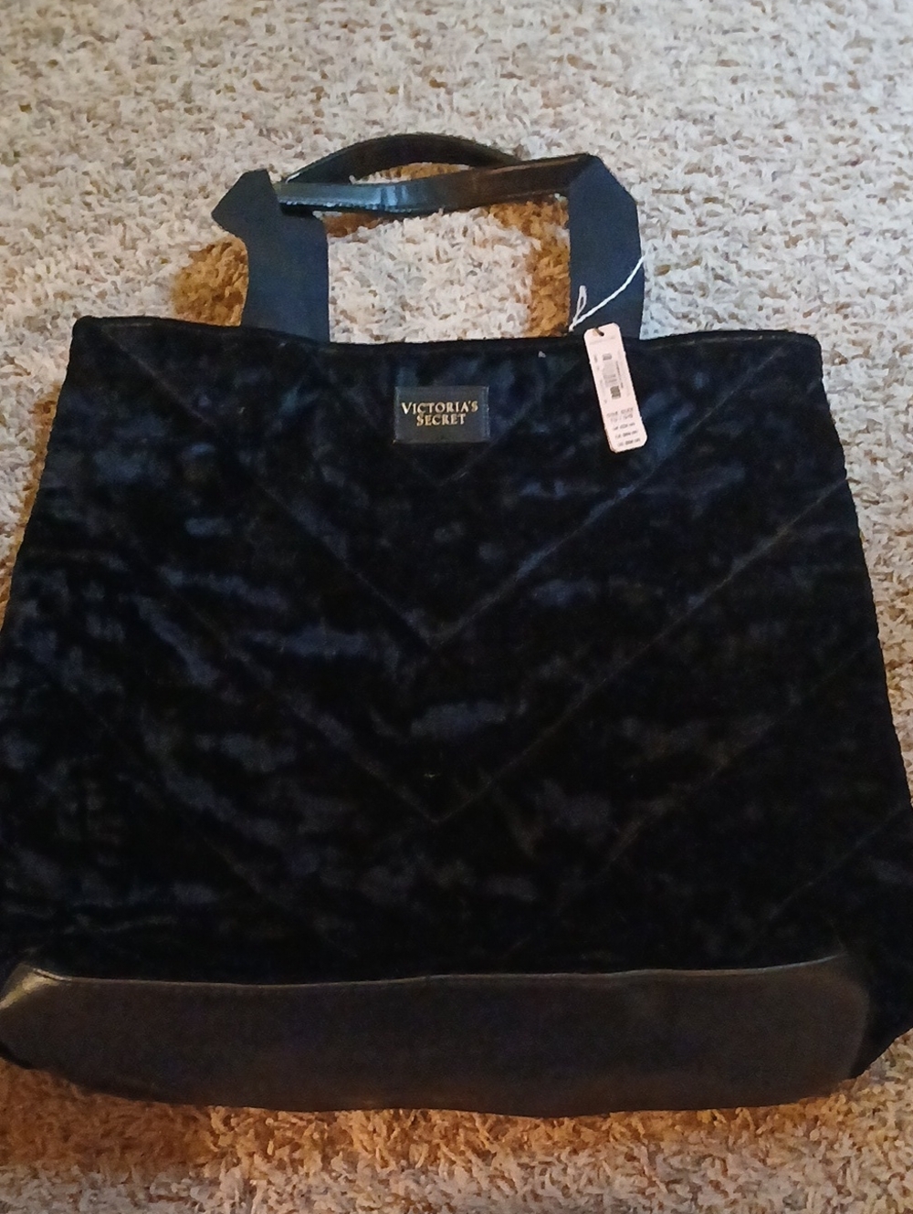 Victoria's Secret Black Velvet Quilted Tote
